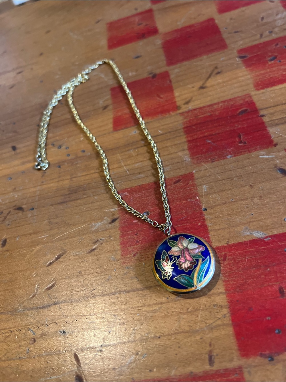 vintage blue cloisonné pendant necklace